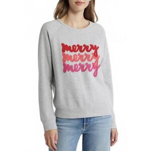 Caslon Merry Christmas Holiday Appliqué Graphic Sweatshirt Grey Heather NWT L
